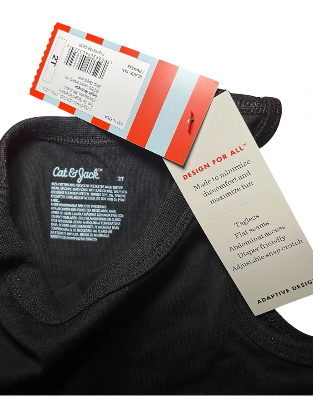 Cat & Jack Toddler 2T Adaptive Sleeveless Bodysuit 2-Pack Black Tan NWT